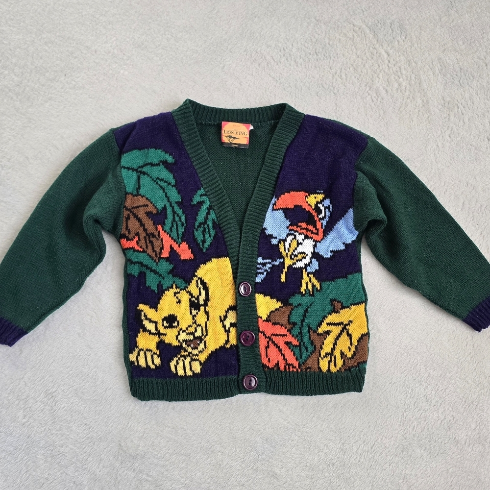 RARE Vintage Disney Lion King Sweater Acrylic Knit Cardigan Made in USA Size 3T